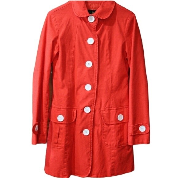 BB Dakota Orange White Button Double-Breasted Trench Coat Small - Picture 1 of 12